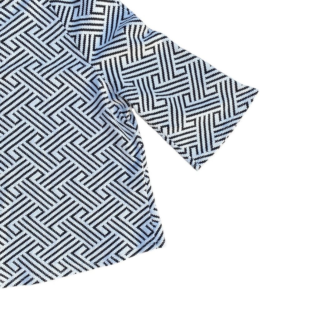 Anthropologie W5 Jacquard Black White Geometric Woven Stripe Office Blouse-XL - Picture 5 of 12